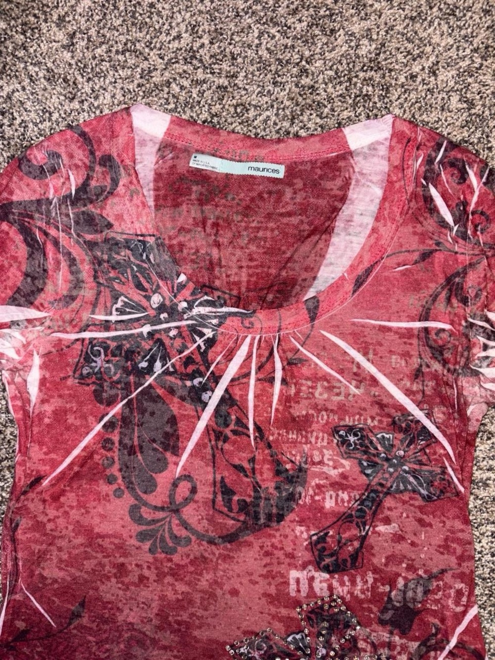Y2K grunge alt long sleeve shirt with crosses and sequins - Picture 3 of 4